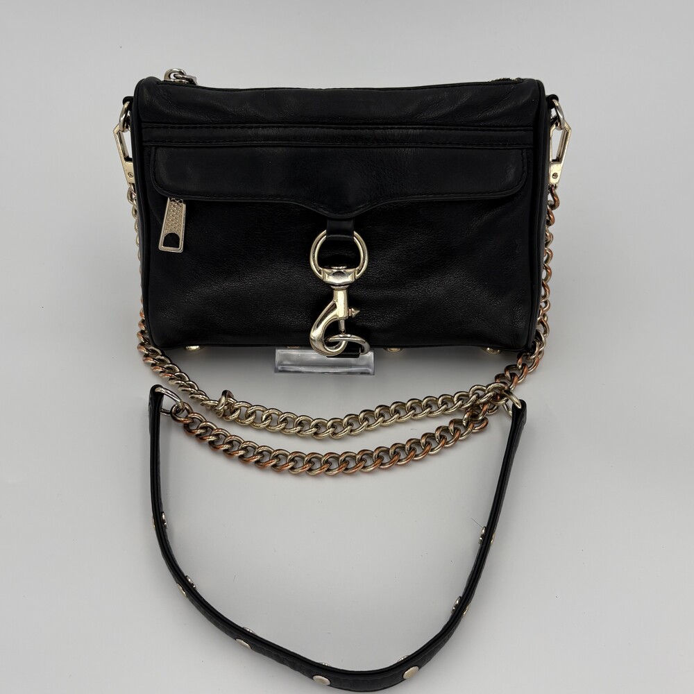 Rebecca Minkoff MAC Crossbody Black Leather Bag Gold Chain